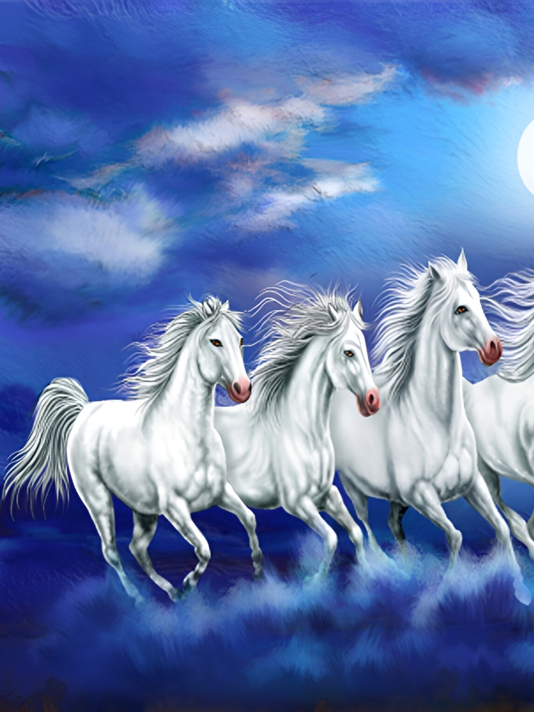 

masstone White & Blue Running Horses Self Adhesive Wall Sticker