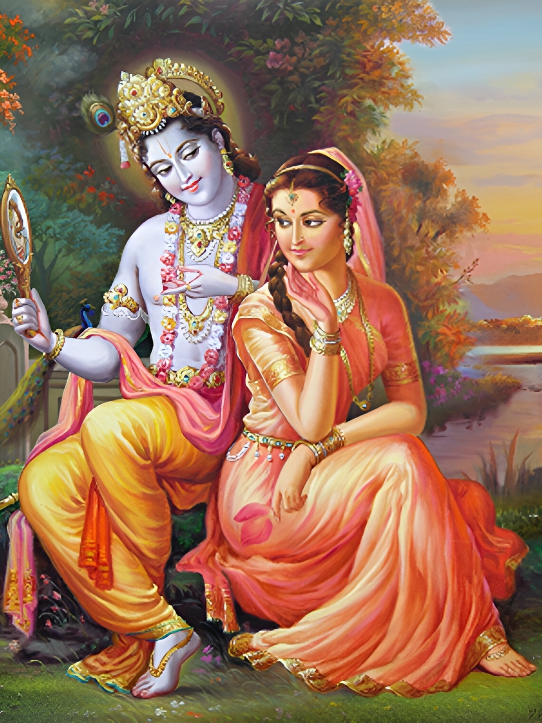 

masstone Blue & Pink Radha Krishna Religious Self Adhesive Wall Sticker