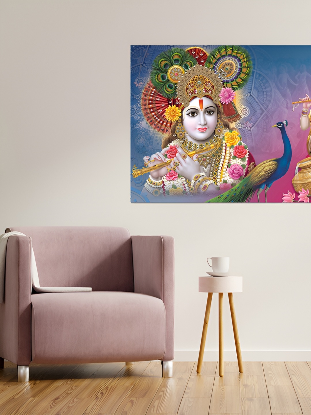 

masstone Pink & Gold Toned Lord Krishna Religious Self Adhesive Wall Sticker