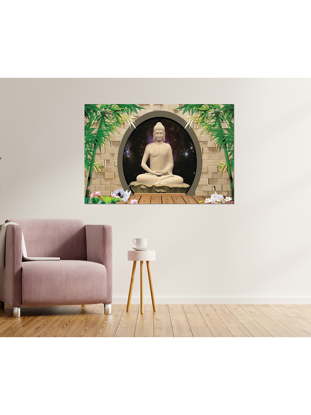 

masstone Beige & Green Lord Buddha Religious Self Adhesive Wall Sticker