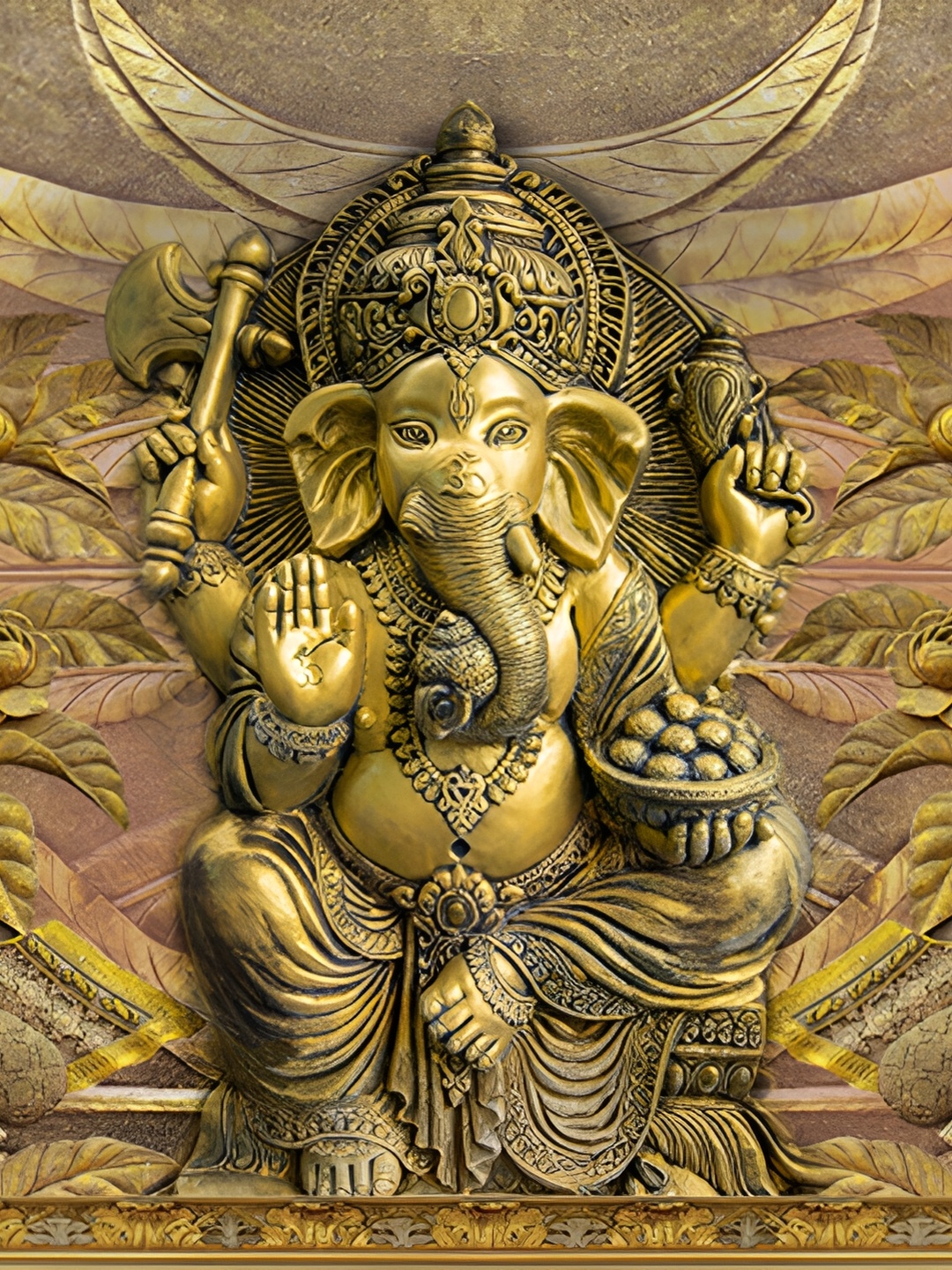 

masstone Gold Toned & Brown Lord Ganesha Religious Self Adhesive Wall Sticker