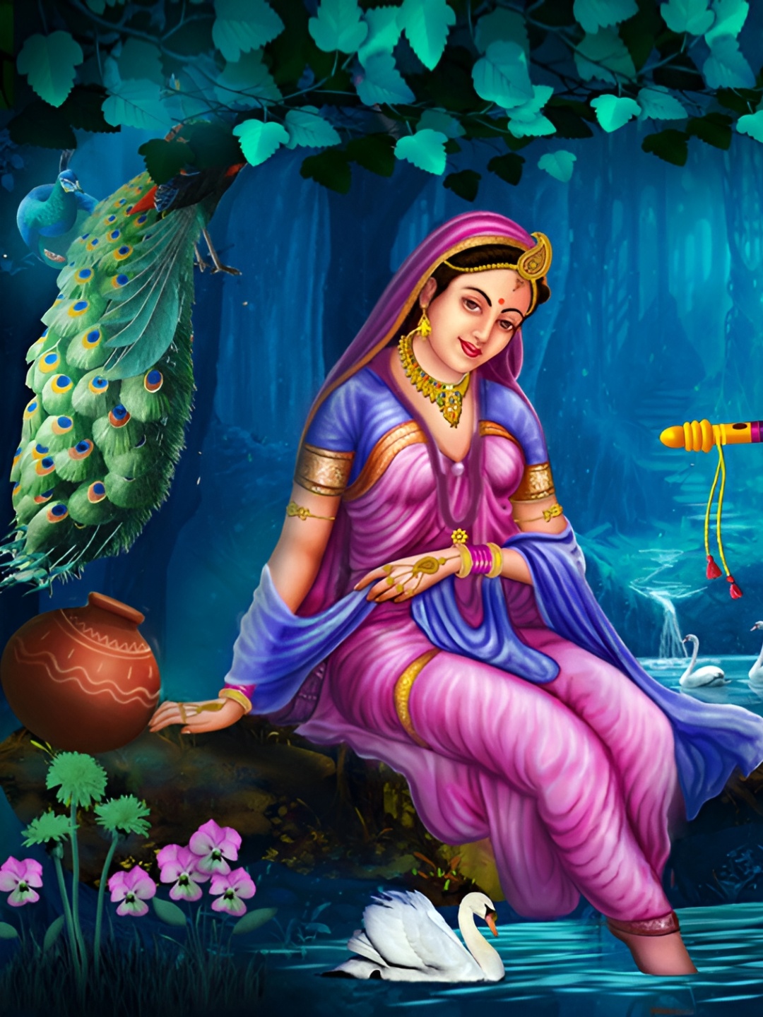 

masstone Blue & Purple Radha Krishna Religious Self Adhesive Wall Sticker