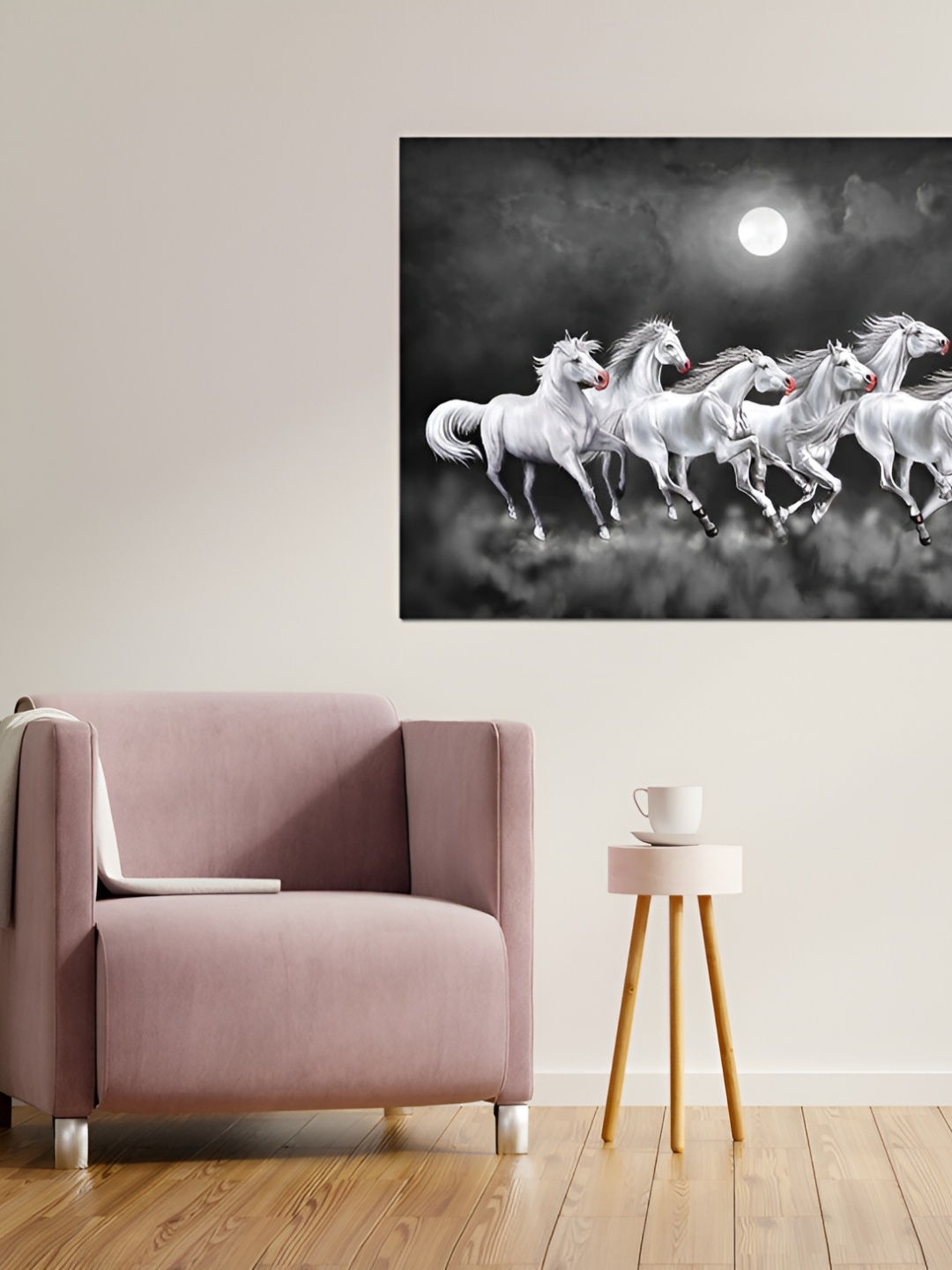 

masstone White & Black Running Horses Self Adhesive Wall Sticker