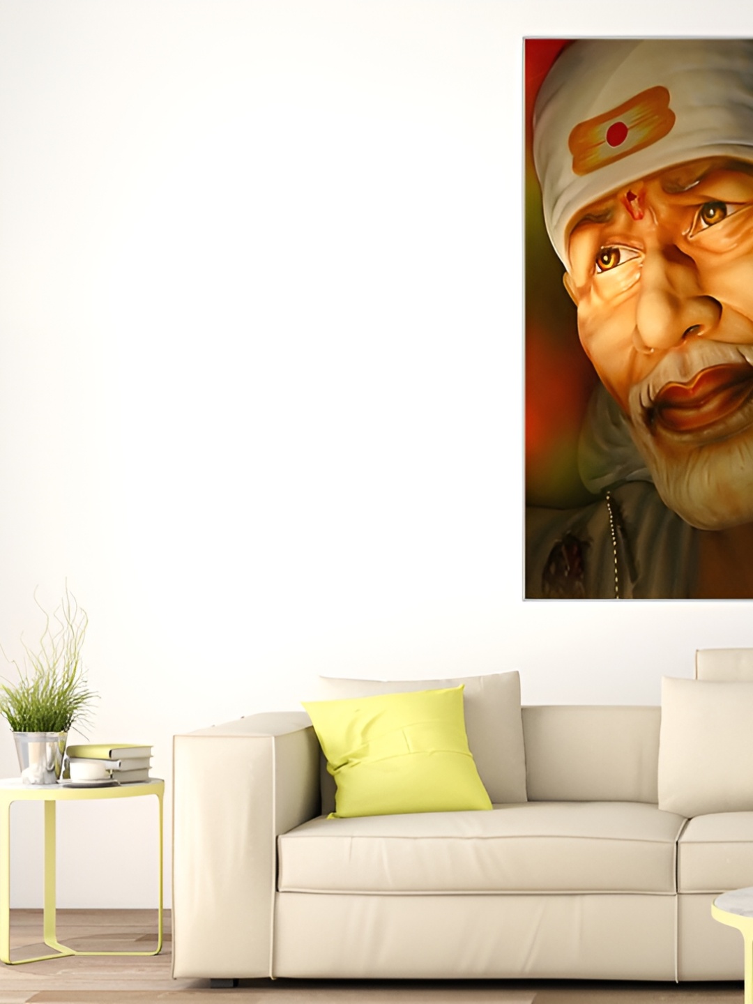 

masstone Beige & White Lord Sai Baba Religious Self Adhesive Wall Sticker