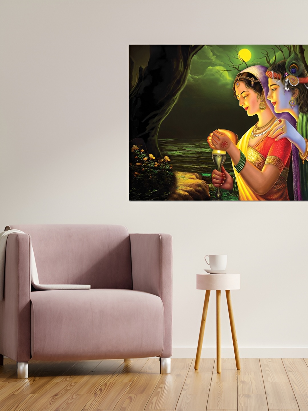 

masstone Green & Yellow Radha Krishna Religious Self Adhesive Wall Sticker