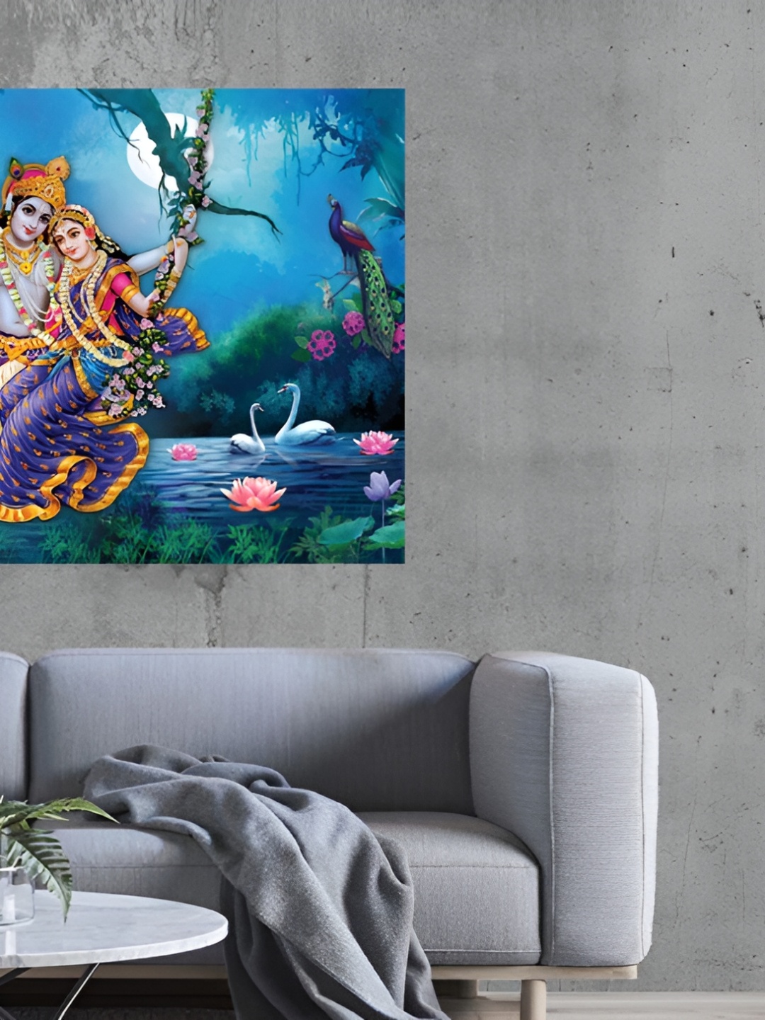 

masstone Blue & Green Radha Krishna Religious Self Adhesive Wallpaper