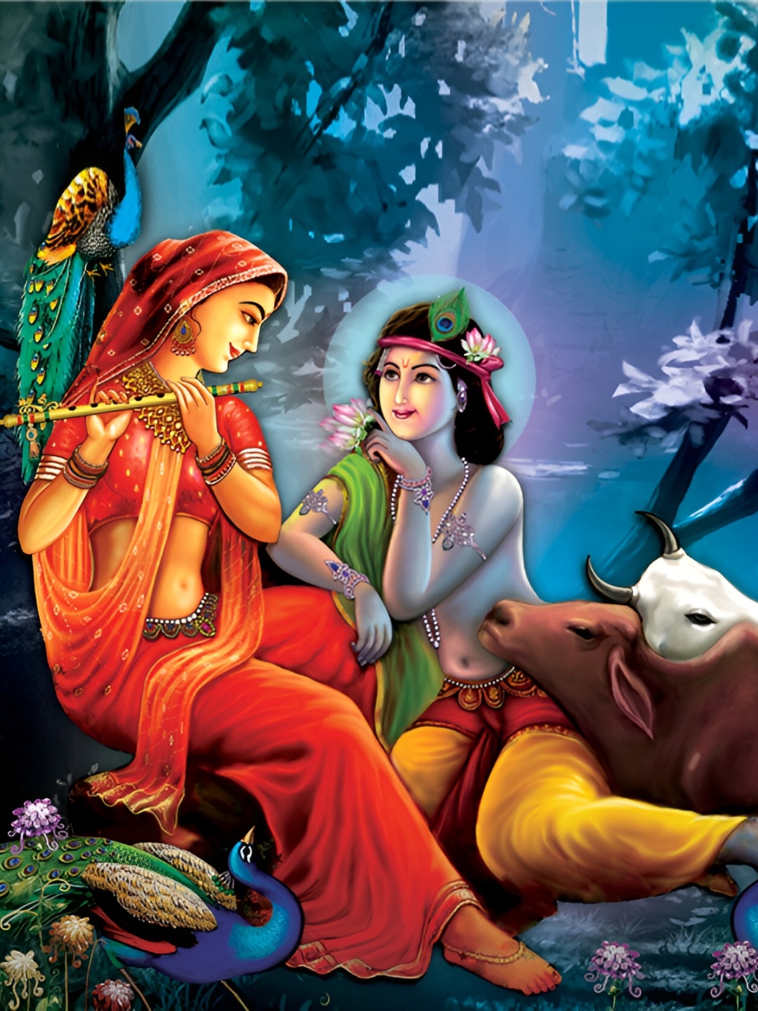 

masstone Blue & Red Radha Krishna Religious Self Adhesive Wall Sticker