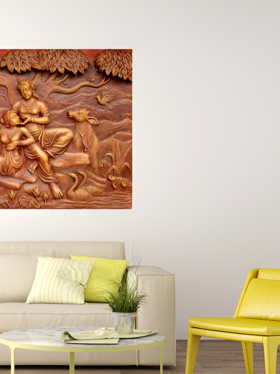 

masstone Brown & Gold Toned Radha Krishna Religious Self Adhesive Wallpaper