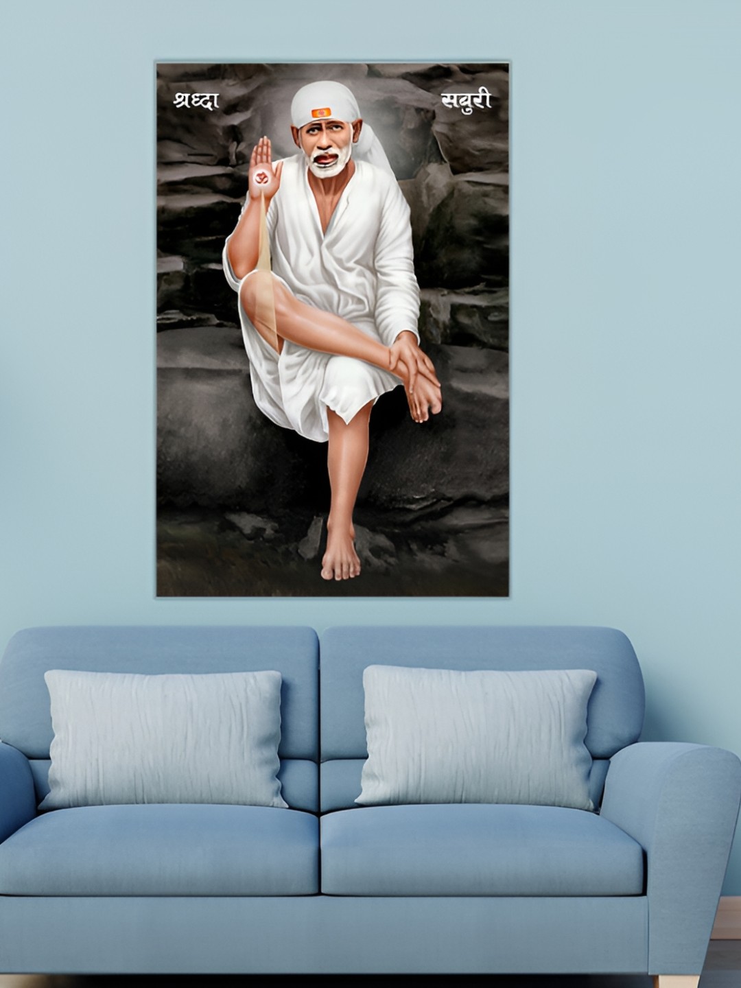 

masstone White & Black Shirdi Sai Baba Religious Self Adhesive Wallpaper
