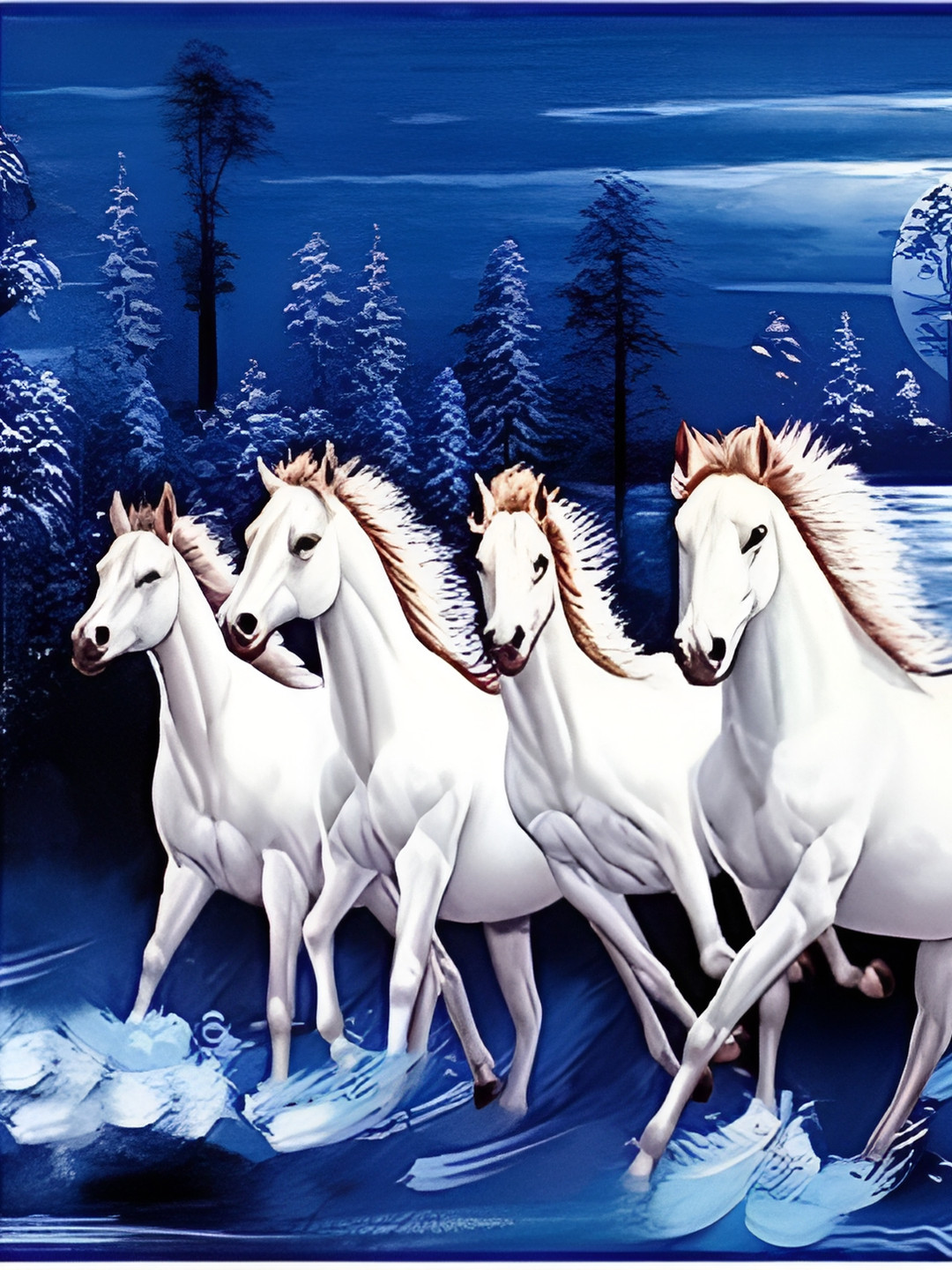 

masstone Blue & White Running Horses Self Adhesive Wall Sticker