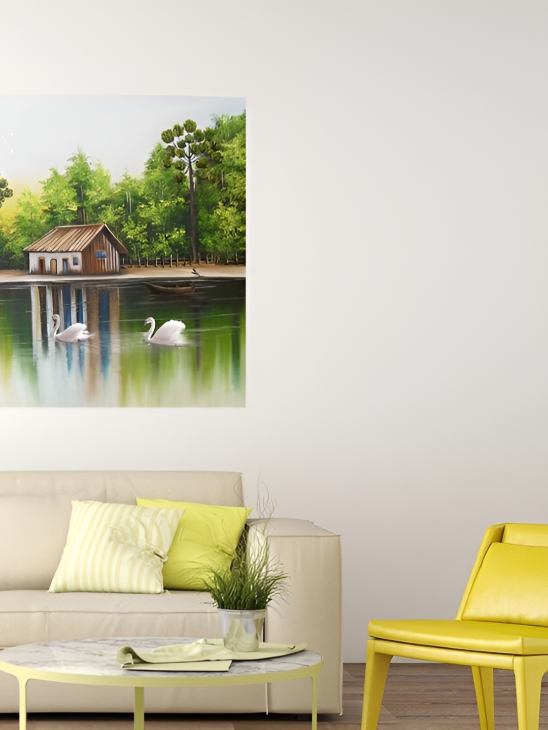 

masstone Green & Brown Village Painting Self Adhesive Wall Sticker