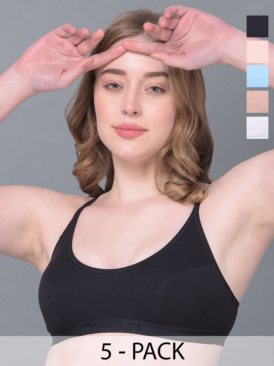 

Dollar Missy Pack Of 5 Full Coverage Anti Odour Cotton Workout Bra With Anti Microbial, Beige