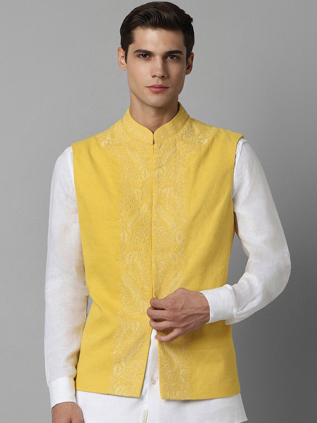 

Louis Philippe Embroidered Slim-Fit Nehru Jacket & Shirt, White