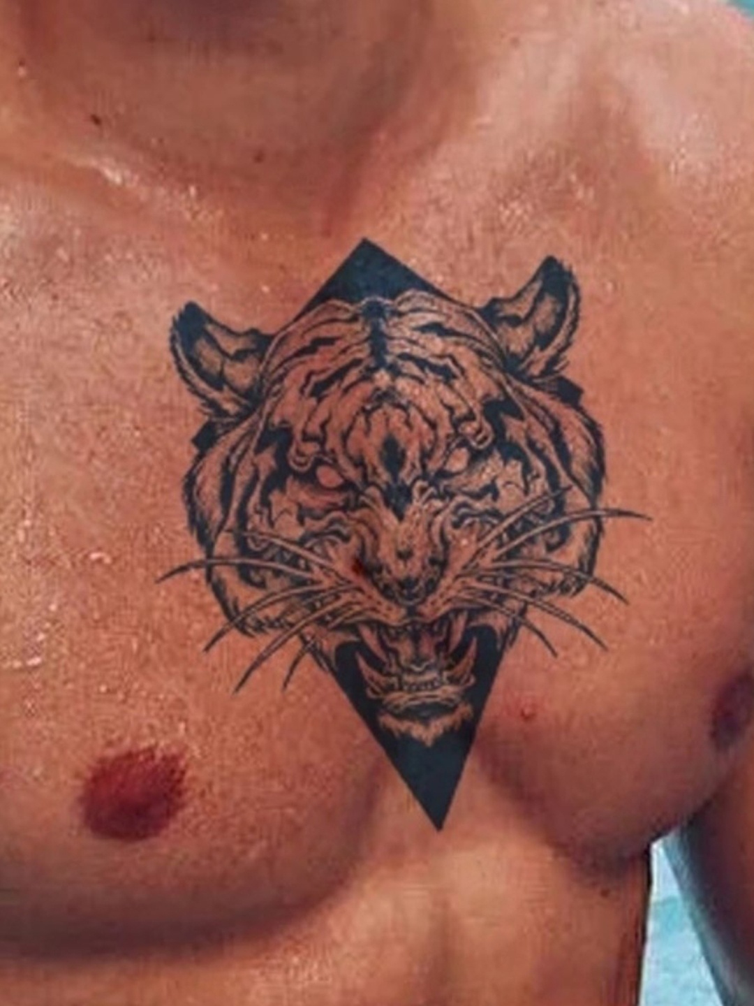LICK Matte Finish Realistic Semi Temporary Body Tattoo - Tiger LK-166, Blue