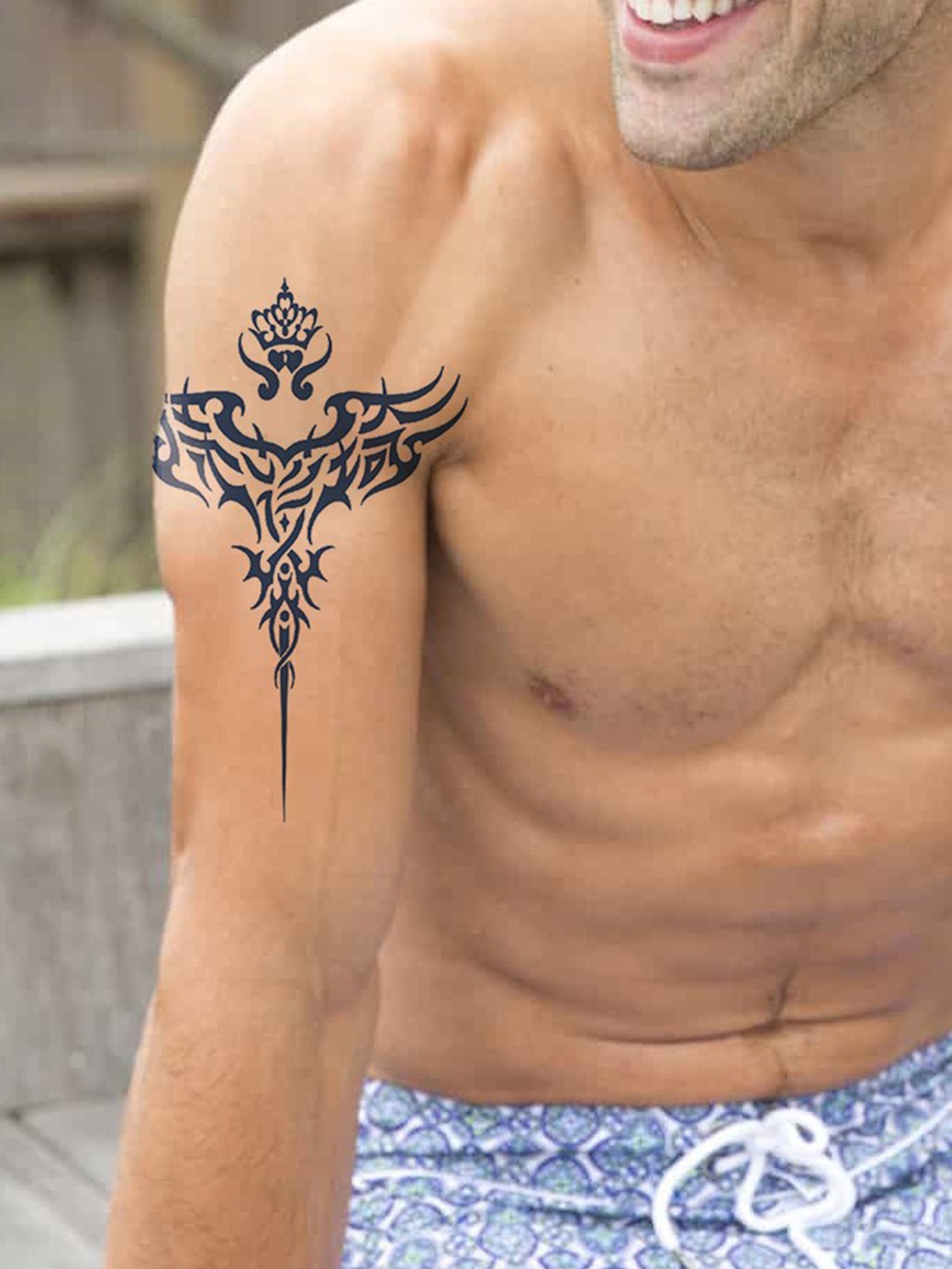 LICK Matte Finish Realistic Semi Temporary Body Tattoo - Wings, Blue