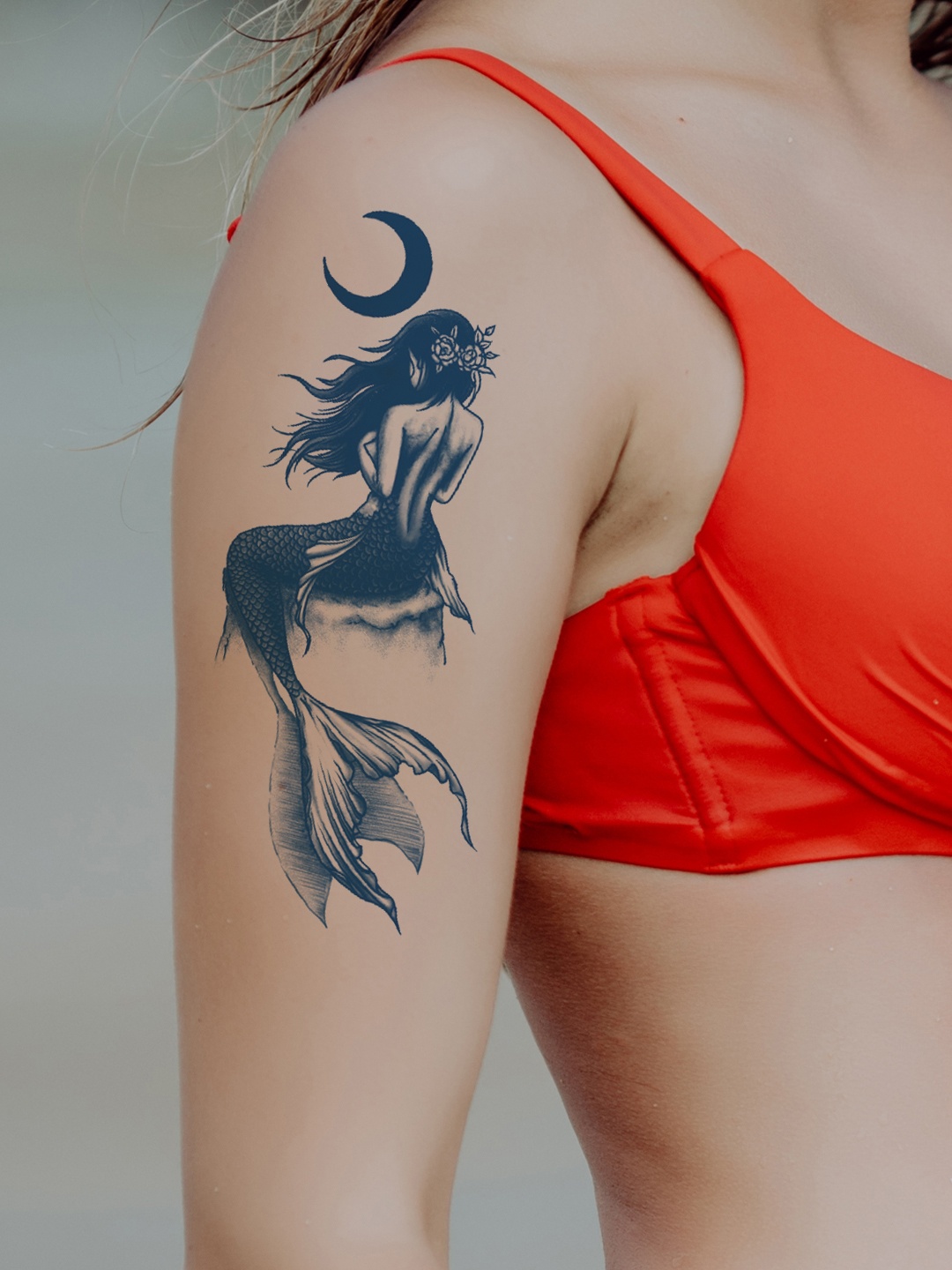 LICK Matte Finish Realistic Semi Temporary Body Tattoo - Mermaid LK-212, Blue