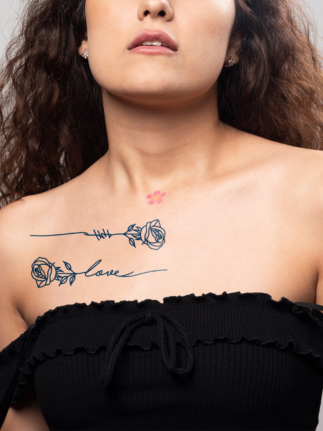 

LICK Matte Finish Realistic Semi Temporary Body Tattoo - Rose LK-136, Blue