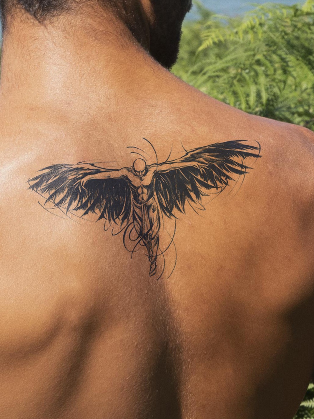 

LICK Matte Finish Realistic Semi Temporary Body Tattoo - Eagle Man LK-955, Blue