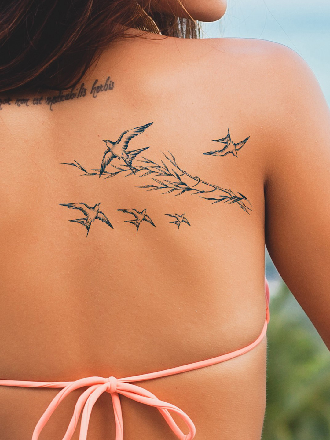 

LICK Plant Base Semi Temporary Sparrows Matte Finish Body Tattoo - Navy Blue
