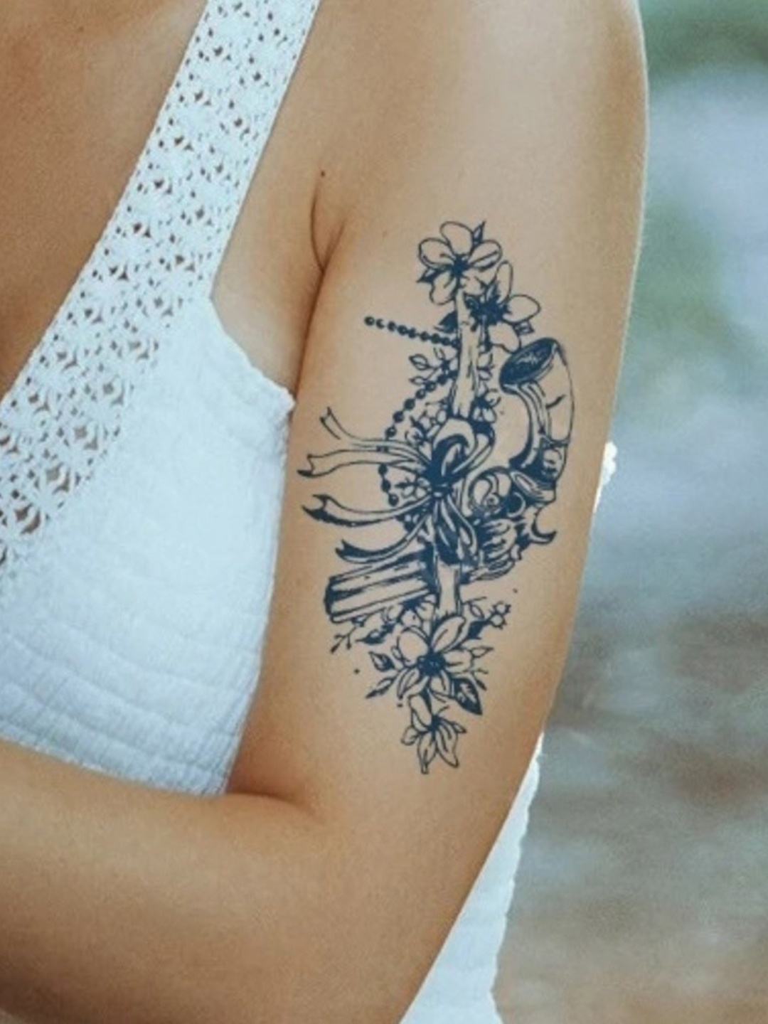 

LICK Matte Finish Realistic Semi Temporary Body Tattoo - Flower LK-654, Blue