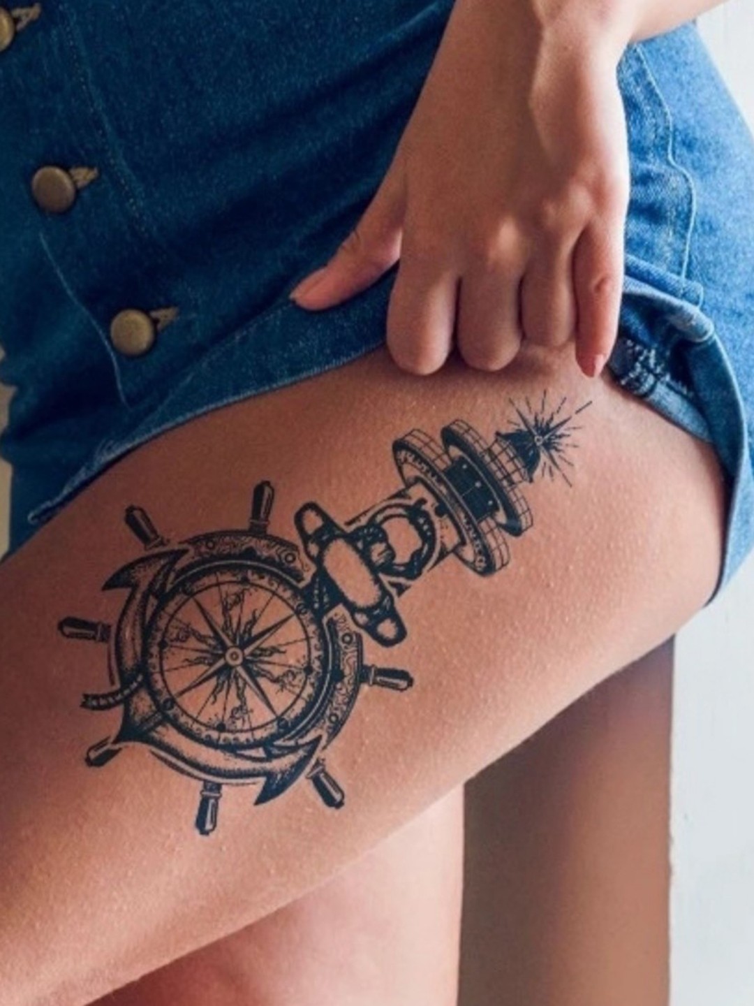 

LICK Matte Finish Realistic Semi Temporary Body Tattoo - Stopwatch LK-366, Blue