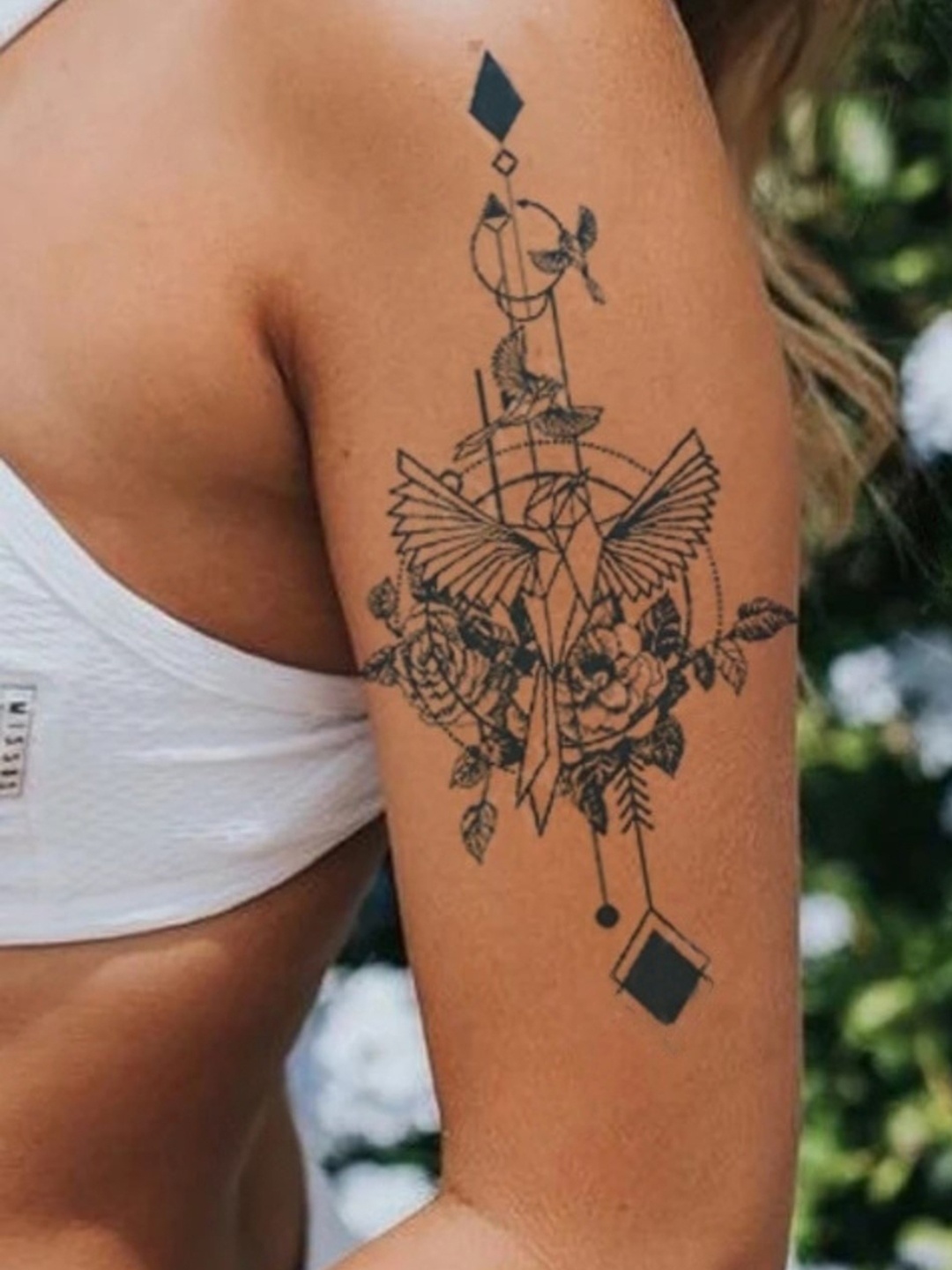 

LICK Plant Base Semi Temporary Floral Geometric Matte Finish Body Tattoo - Navy Blue