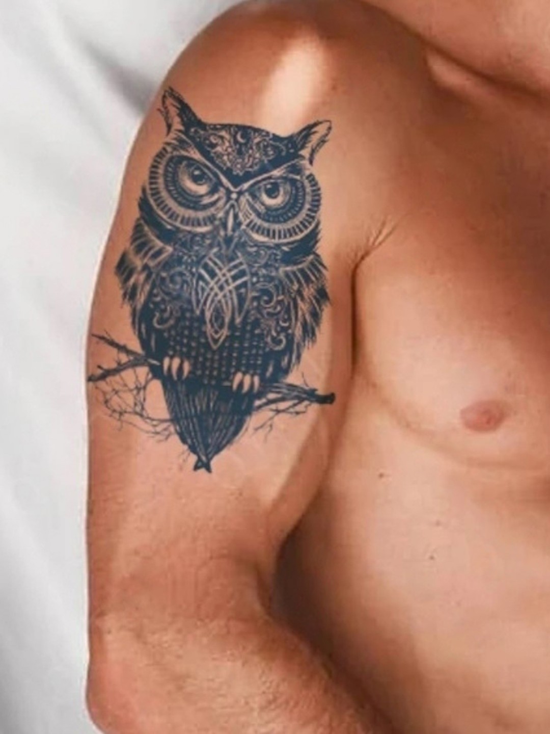 

LICK Matte Finish Realistic Semi Temporary Body Tattoo - Owl LK-279, Blue