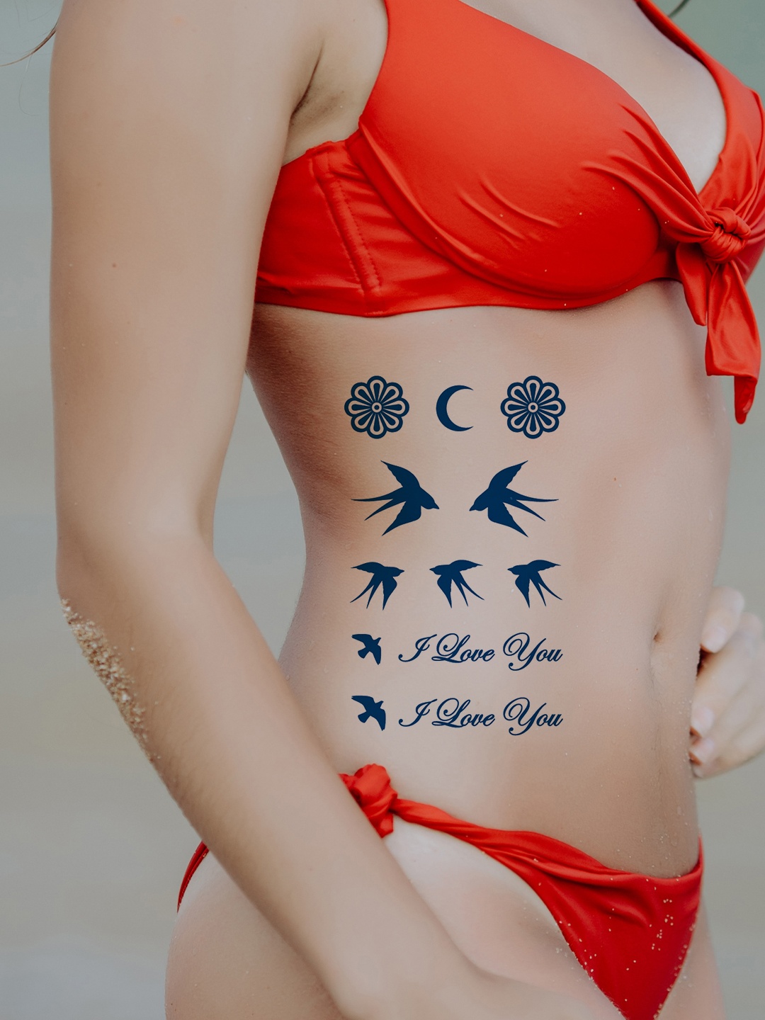 LICK Realistic Semi Temporary I Love You Design Matte Blue Finish Body Tattoos