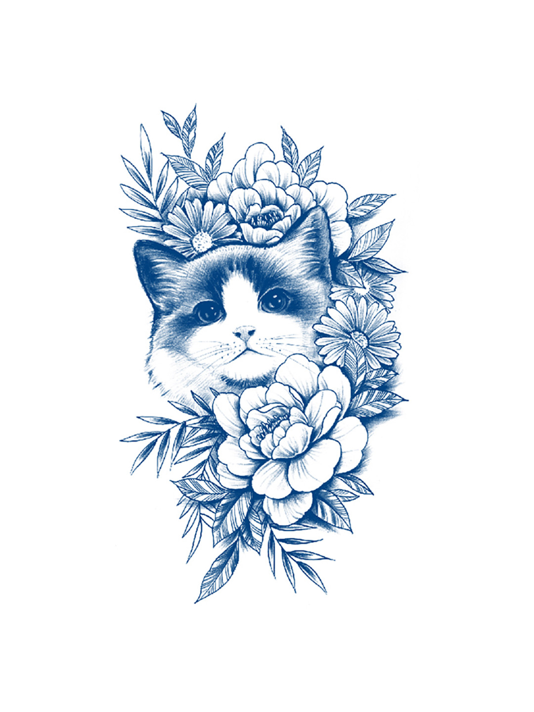 

LICK Matte Finish Realistic Semi Temporary Body Tattoo - Cat, Blue