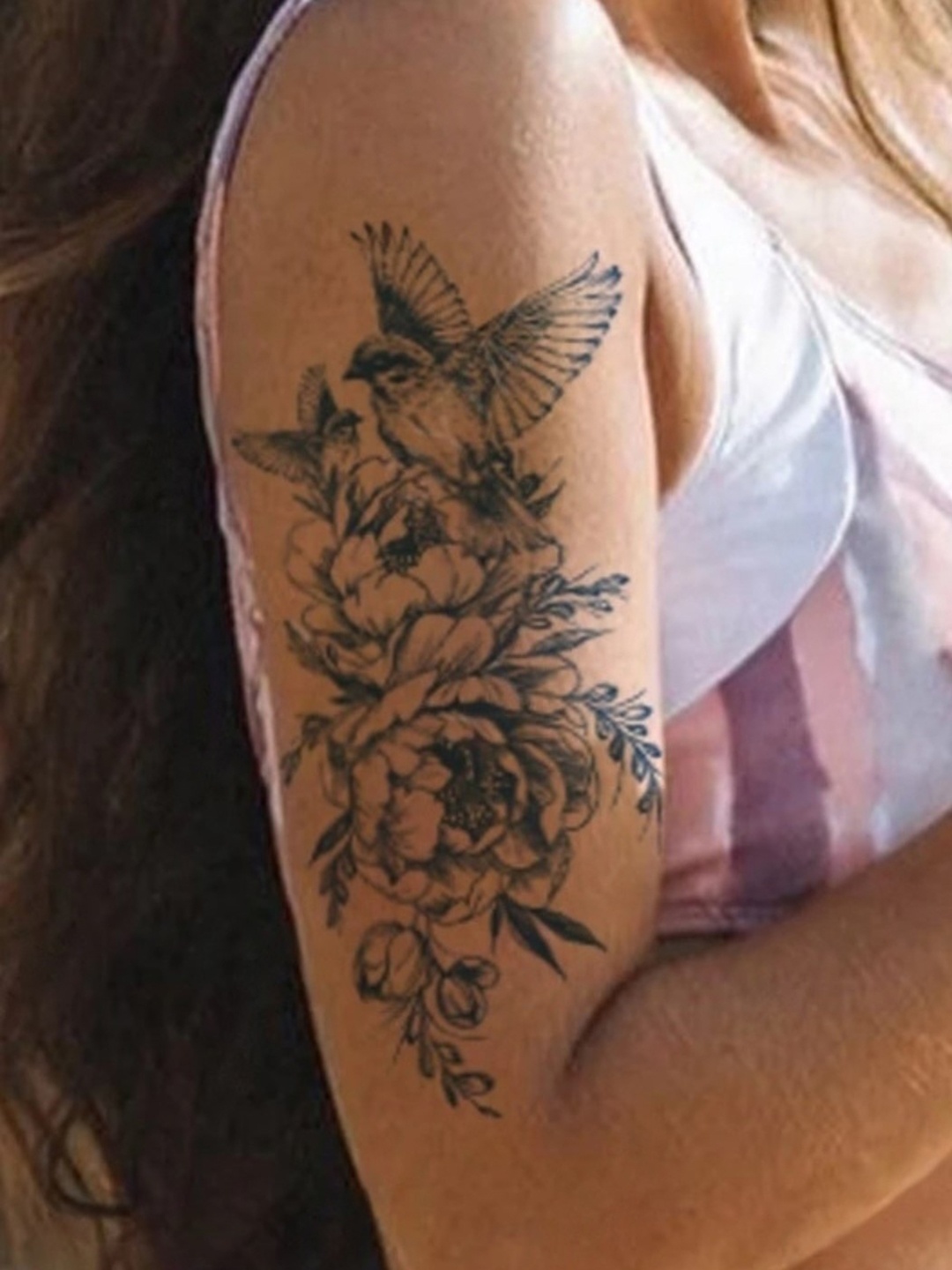 

LICK Plant Base Semi Temporary Sparrow Flowers Matte Finish Body Tattoo - Navy Blue