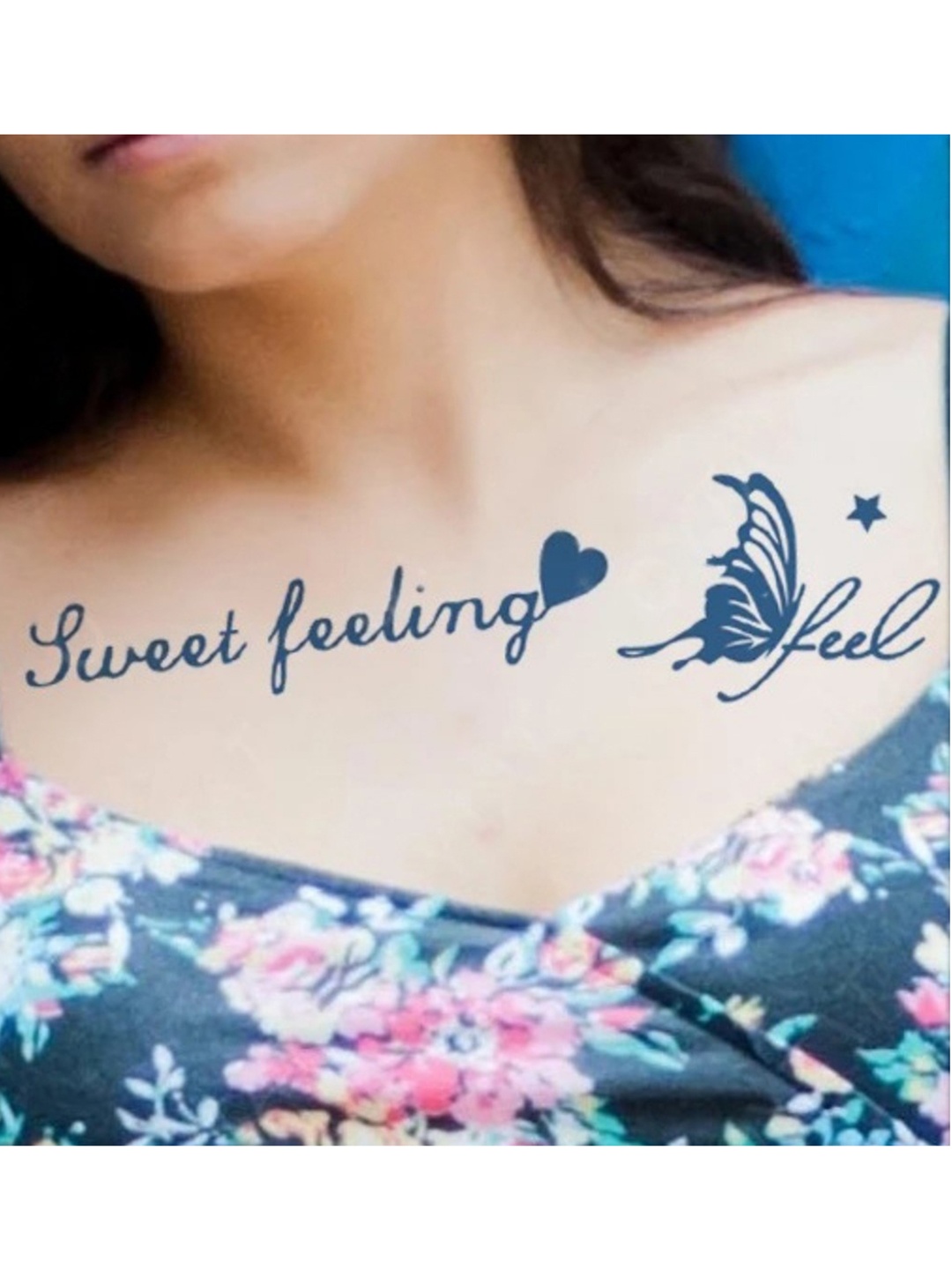 

LICK Matte Finish Realistic Semi Temporary Body Tattoo - Sweet Feeling LK-159, Blue