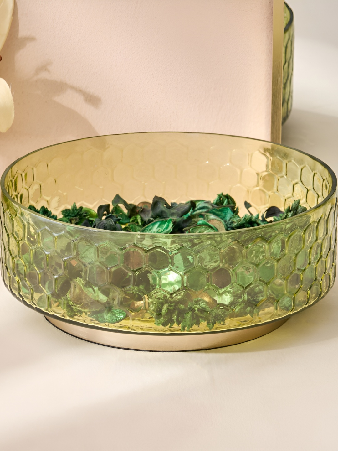 

Home Centre Green & Transparent Brian Glass Honeycomb Potpourri Bowl