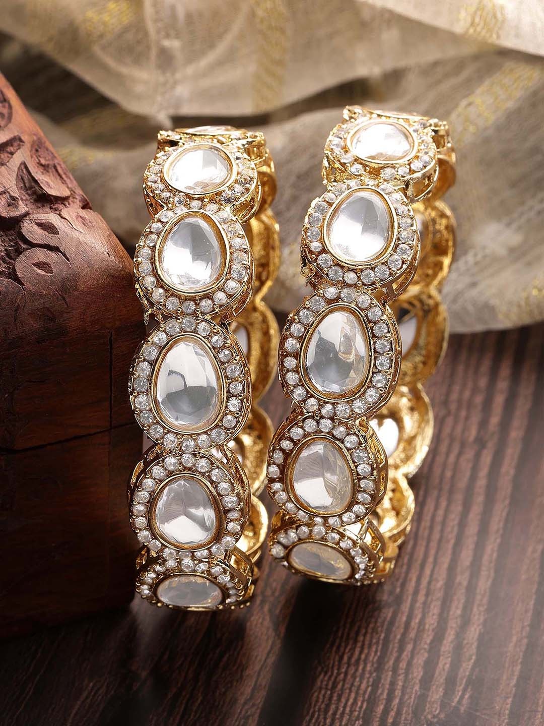 

KARATCART Set Of 2 Gold-Plated American Diamond Studded Bangles