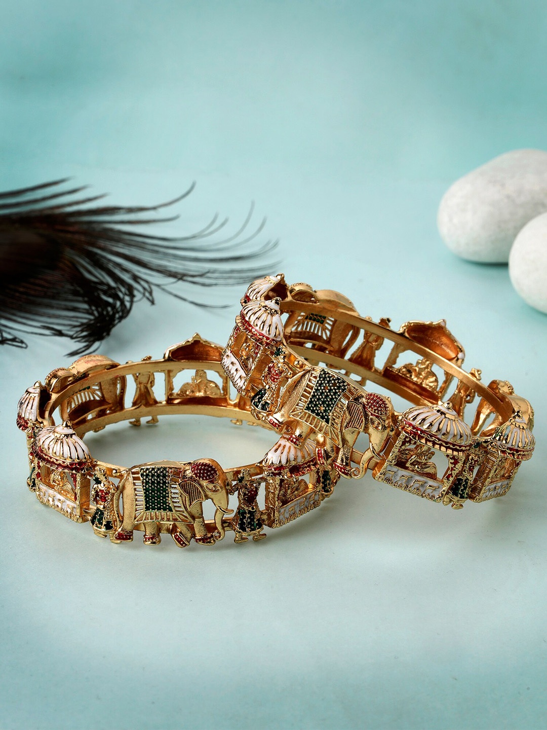 

KARATCART Set Of 2 Gold Plated Kundan Studded Bangles