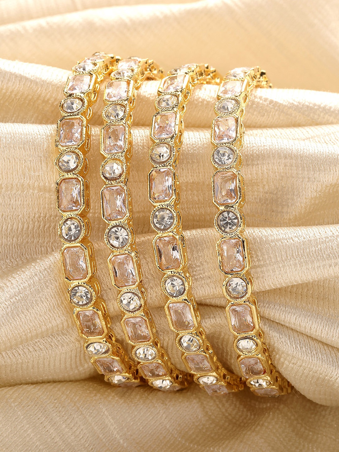 

KARATCART Set Of 4 Gold Plated American Diamond Studded Bangles