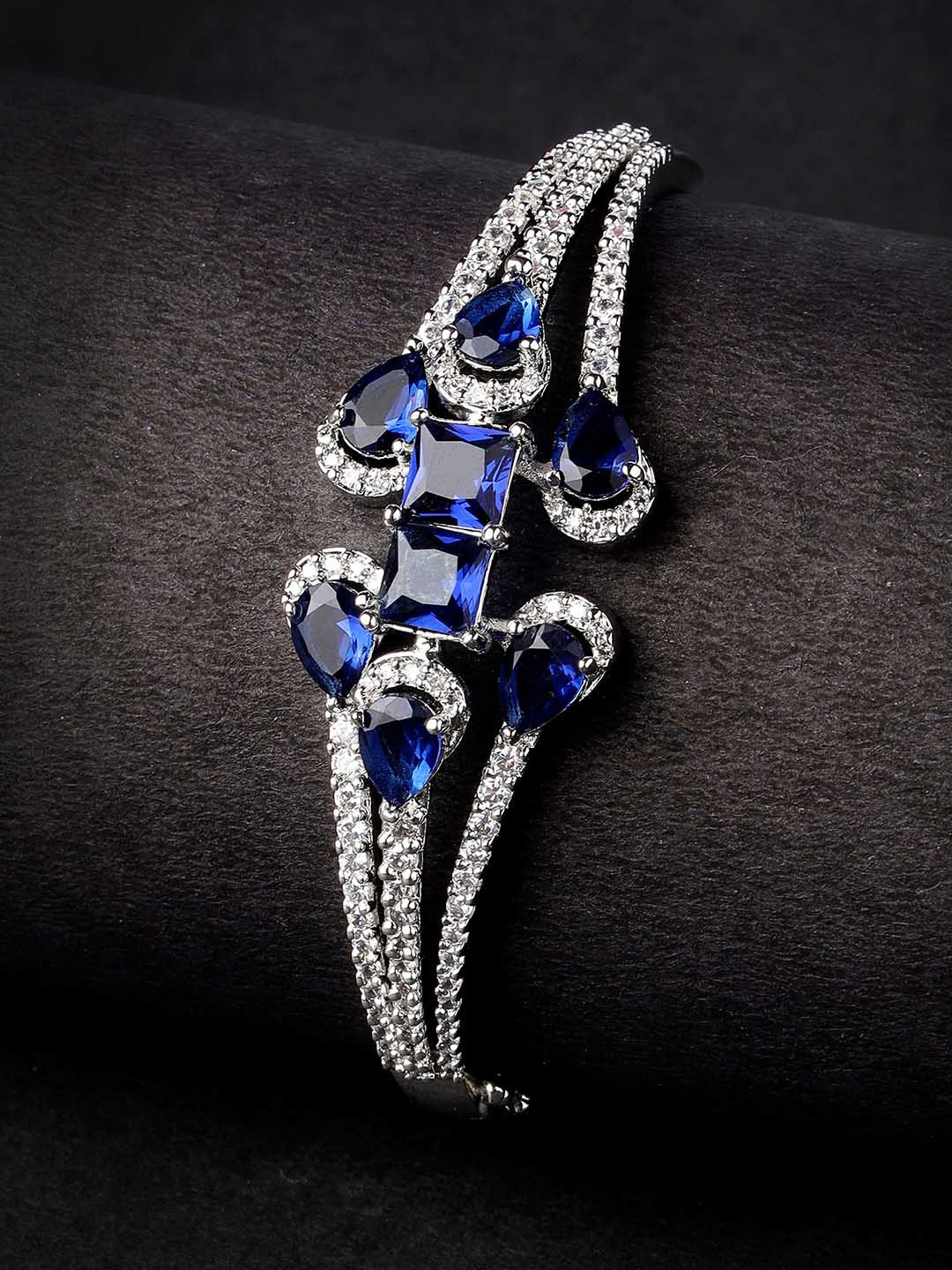 

KARATCART Silver-Plated American Diamond Studded Bangle-Style Bracelet