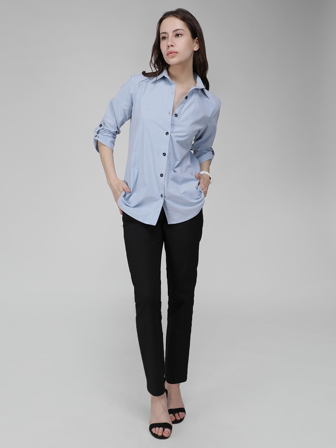 

IDK Roll-Up Sleeves Cotton Shirt Style Top, Blue