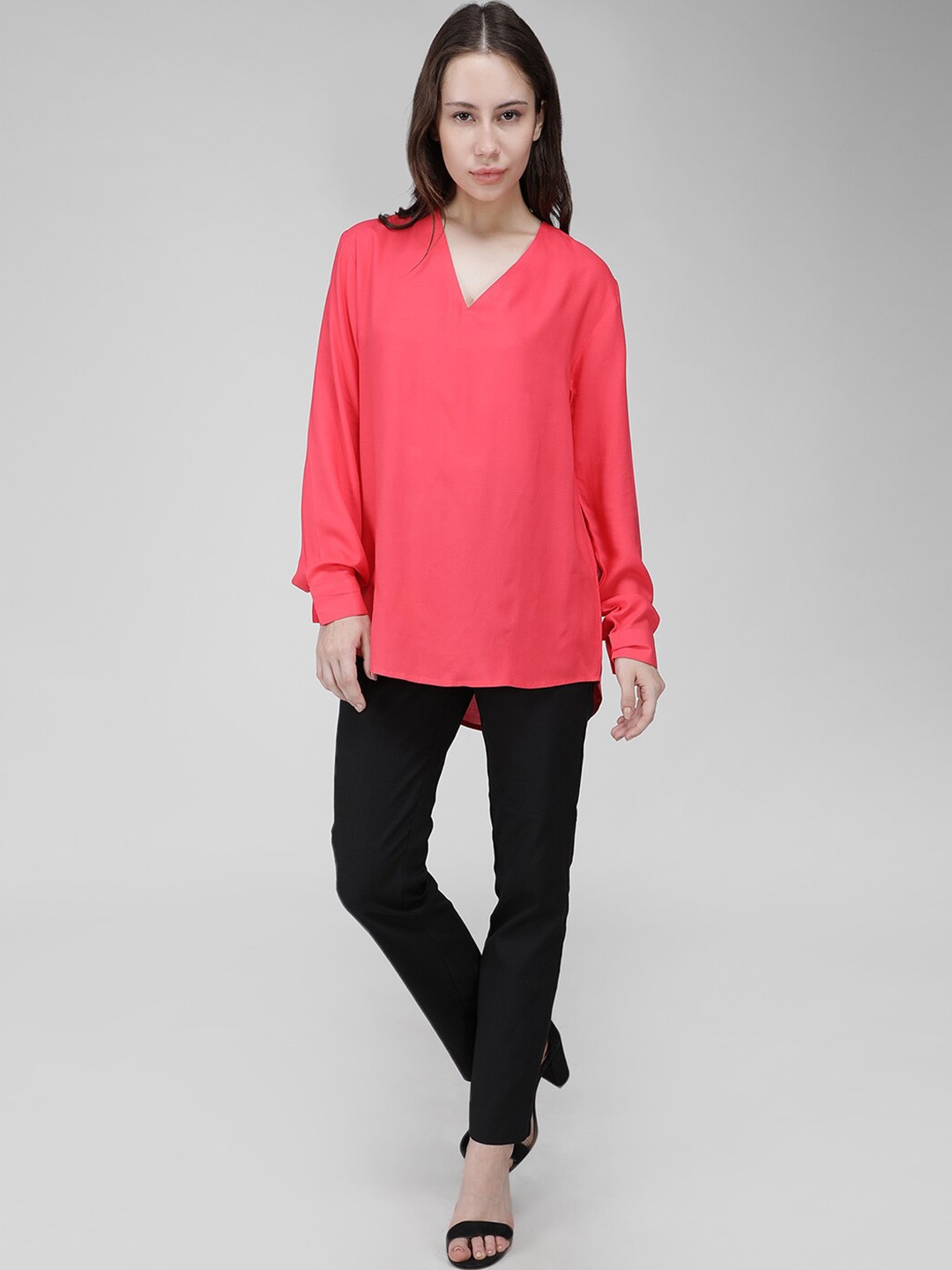 IDK V-Neck Long Sleeves Top, Pink