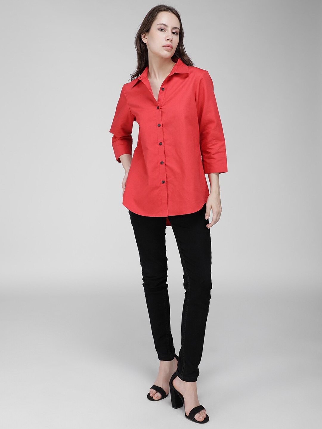 IDK Linen Shirt Collar Shirt Style Top, Red