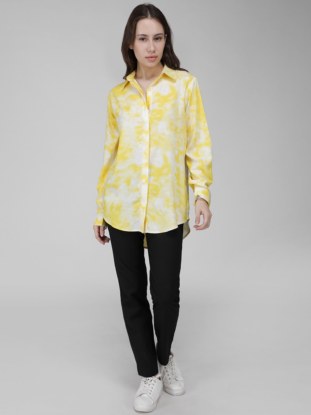 

IDK Tie and Dye Printed Shirt Style Top, Yellow