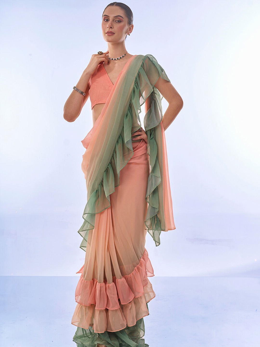 

Mitera Ombre Dyed Saree, Peach