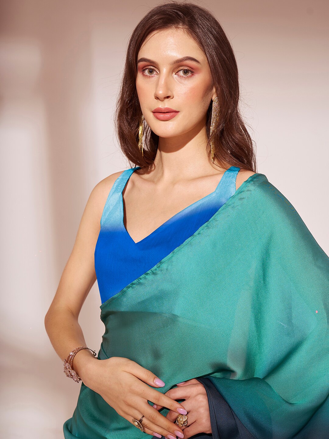 

Mitera Ombre Satin Ready to Wear Saree, Blue