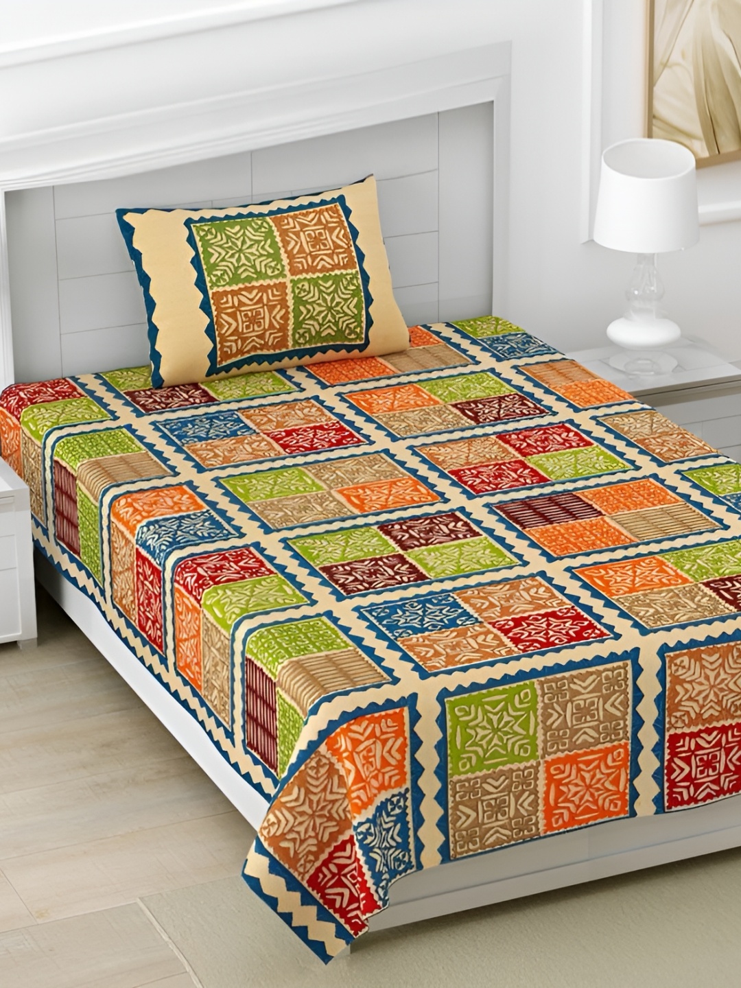 

Urban Jaipur Orange Cotton 186 TC Single Bedsheet with 1 Pillow Covers