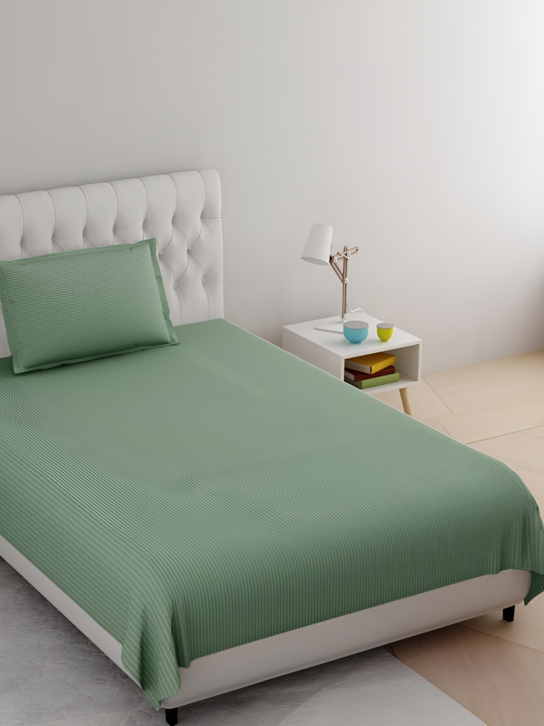 

Urban Jaipur Green Striped 250 TC Egyptian Cotton Single Bedsheet with 1 Pillow Covers