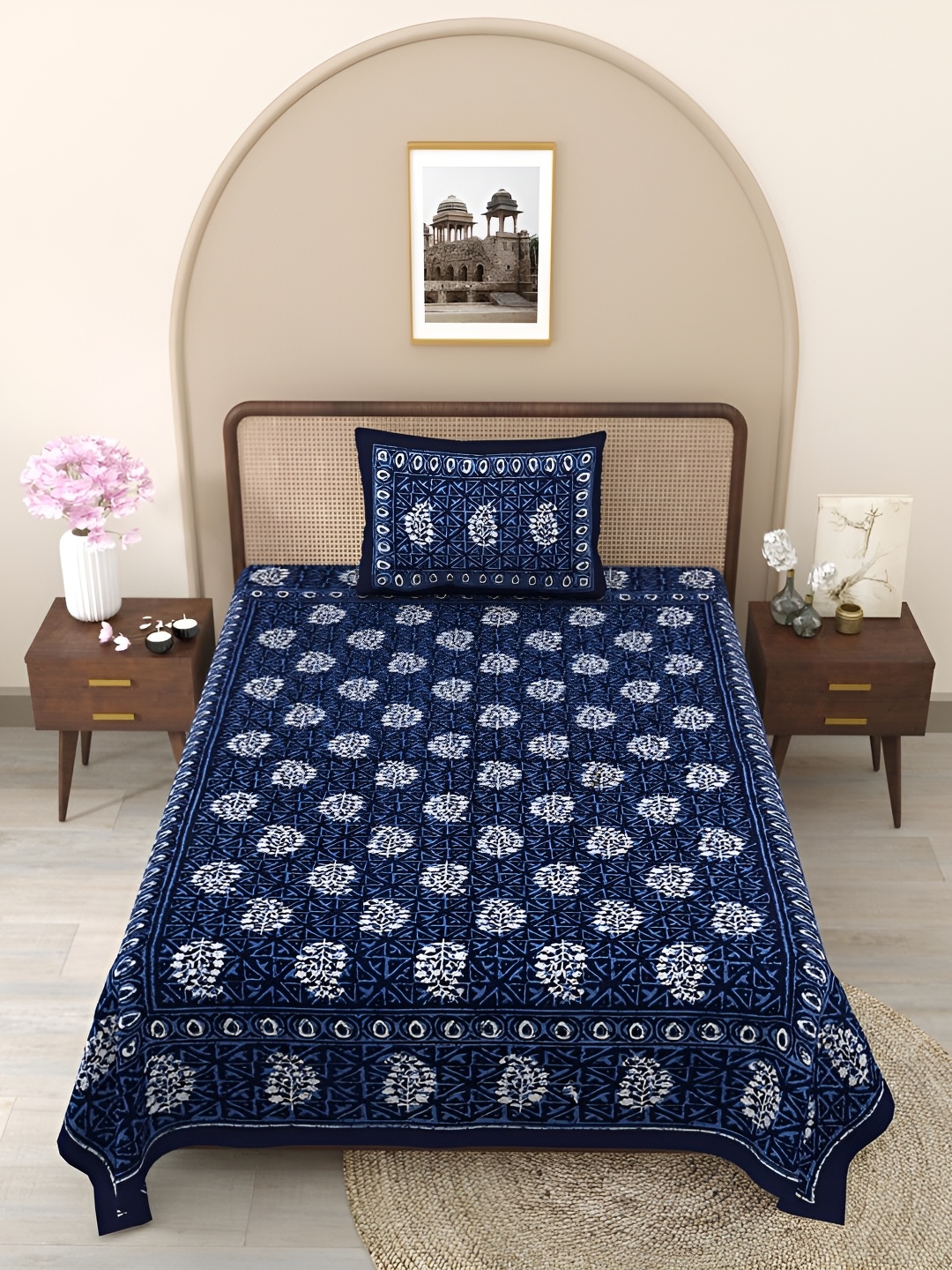 

Urban Jaipur Navy Blue Geometric Cotton 186 TC Single Bedsheet with 1 Pillow Cover