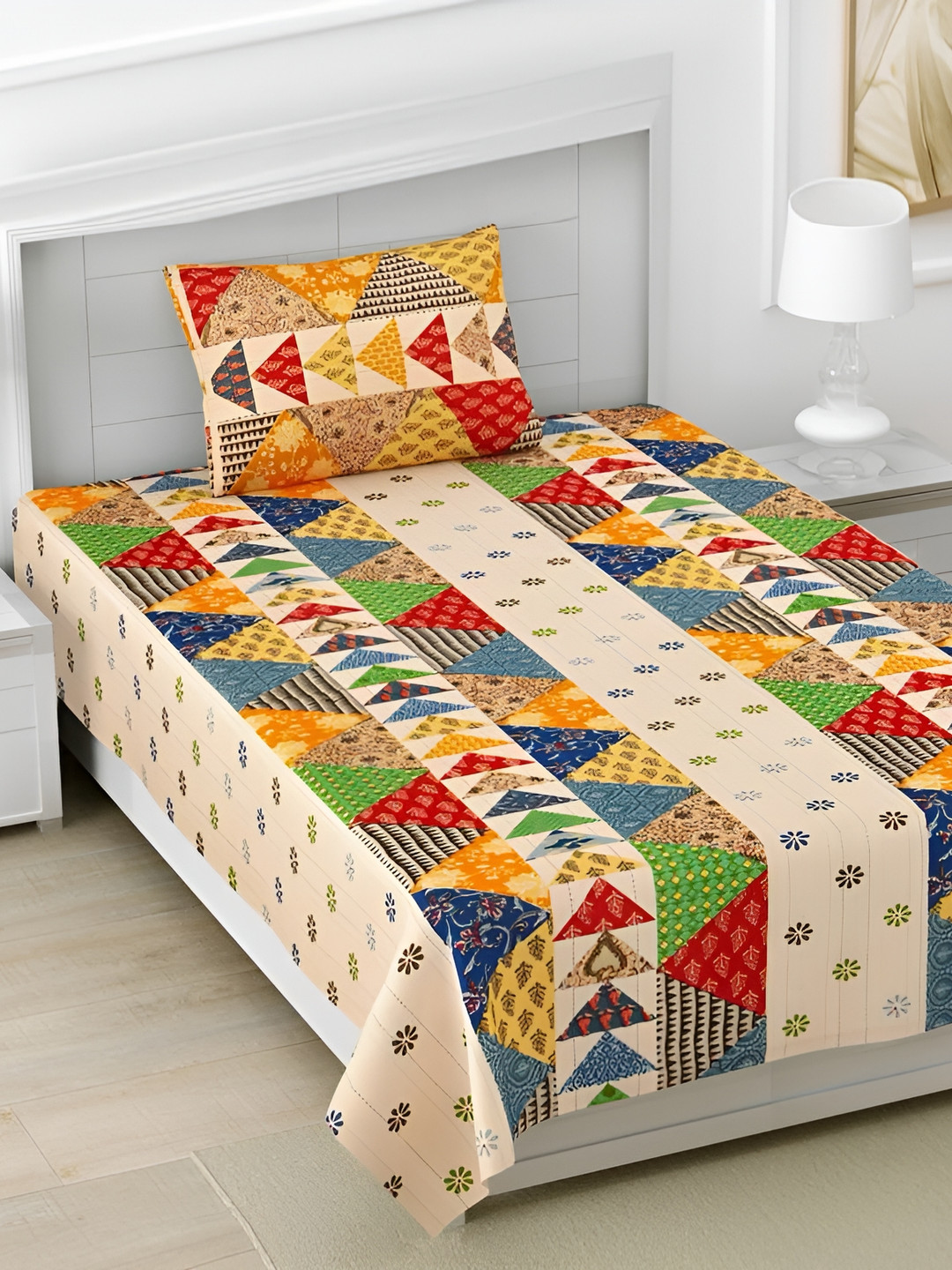 

Urban Jaipur Yellow Ethnic Motifs Cotton 186 TC Single Bedsheet with 1 Pillow Covers