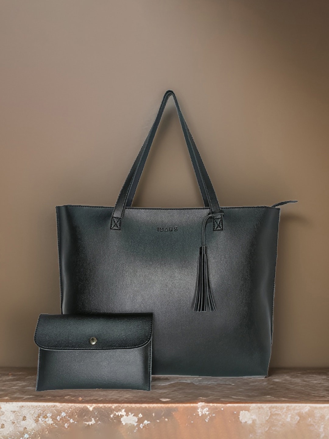 

IMARS Structured Shoulder Bag with Tasselled, Black