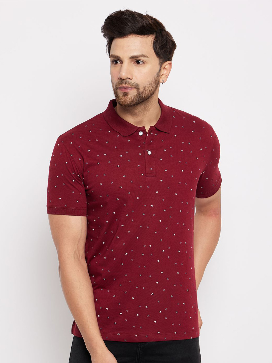

WILD WEST Printed Polo Collar Short Sleeves Cotton T-shirt, Maroon