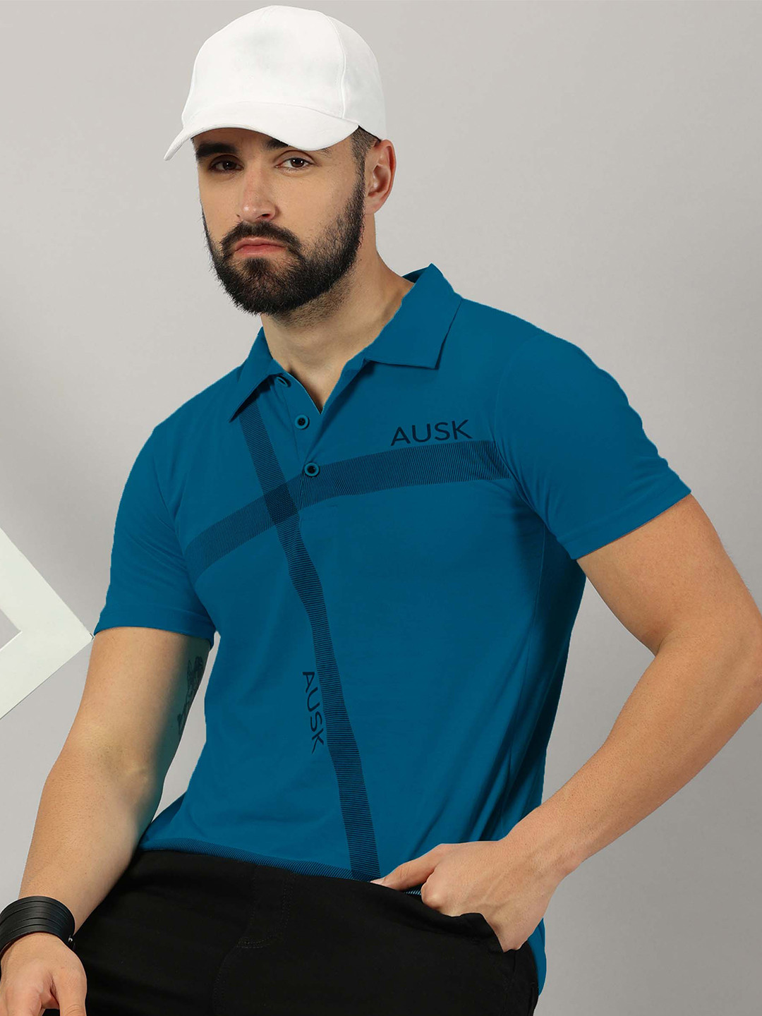

AUSK Striped Polo Collar T-shirt, Blue