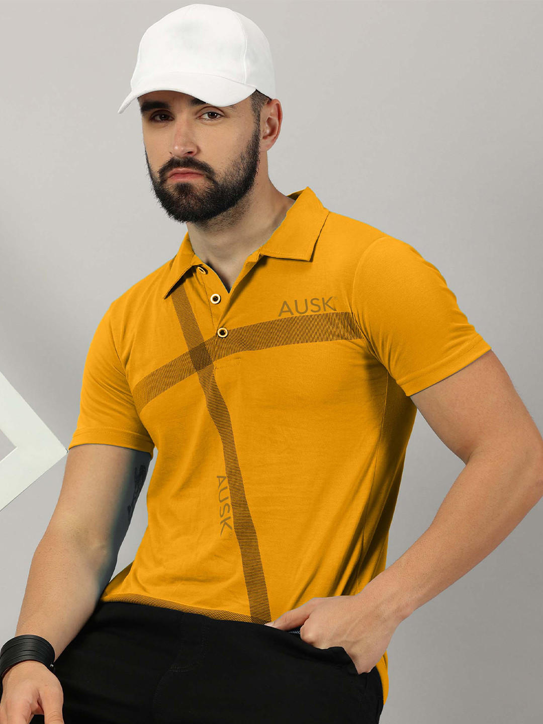 

AUSK Brand Logo Printed Polo Collar Short Sleeves Regular T-shirt, Mustard
